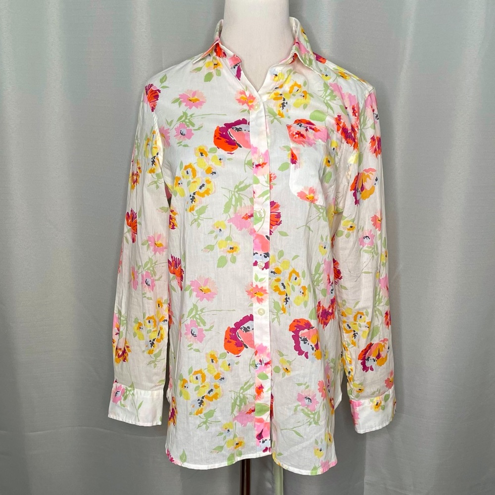 CHAPS semi sheer floral button down